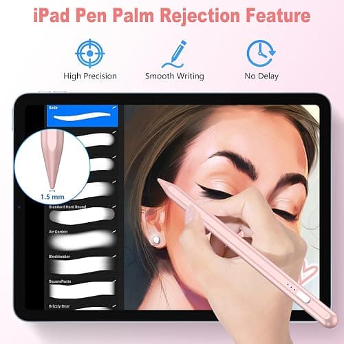 Stylus Pen for iPad 2018-2025, 15 Mins Fast Charge for Apple Pencil with Palm Rejection, Compatible with iPad 11/10/9/8/7/6, Pro M4/12.9"(6/5/4/3)/11", Air M3/M2/5/4/3, Mini A17 Pro/6/5,Rose thumbnail 5