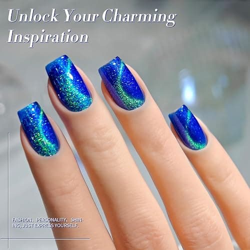 BORN PRETTY Blue Cat Magnetic Eye Gel Nail Polish Holographic Gel Polish | Glitter Cat Magnetic Gel Nail Polish Crystal Magnetic Nail Polish for Vacation Travel Festival Salon DIY at Home 15ML thumbnail 3