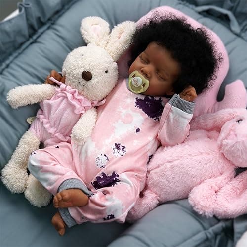 BABESIDE Lifelike Reborn Baby Dolls Black - 17-Inch Baby-Soft Body & Curls Realistic-Newborn Baby Doll African American Real Life Baby Dolls Cloth Body w/Gift Box for Kids - Image 1