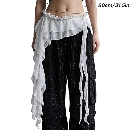 Women Lace Cover Up Skirt Y2k Hip Scarf Belt Tie Side Sheer Lace Wrap Skirt Asymmetrical Flowy Layered Skirts thumbnail 7