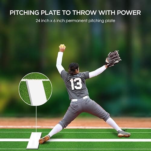 Softball Pitching Mat with Rubber 10x3 ft Softball Pitching Mound with Antifade Turf and Antislip Foam Backing Fastpitch Equipment for Softball and Baseball Pitchers Practice Clay and Green Matt - Green thumbnail 5