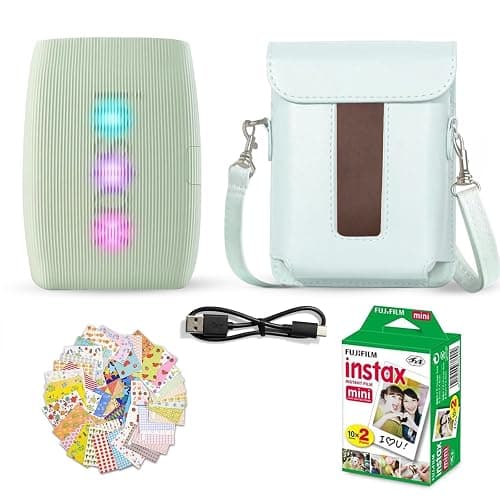 Fujifilm Instax Mini Link 3 Smartphone Printer Sage Green + Fuji Film Value Pack (20 Sheets)+ Shutter Accessories Bundle, Incl. Protective Case, 20 Sticker Frames, USB Type C Cable - Image 1