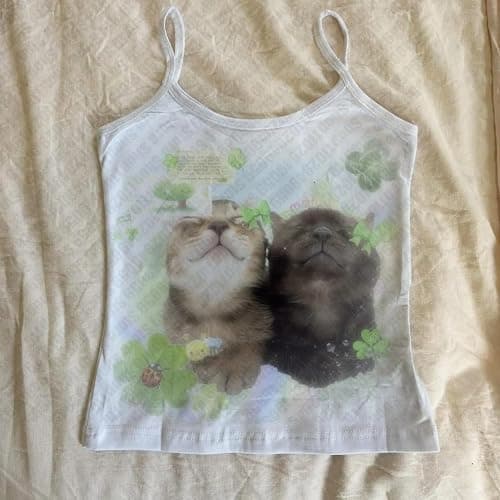 Y2k Aesthetic Cute Tee Vintage Street Women Graphic Kawaii Clothes Cutecore Slim Fit Crop Tops Camisole thumbnail 2