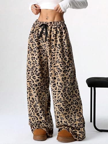 Leopard Pants Women Therian Fuzzy Pajama Pants Y2k Cheetah Pants Grunge High Waisted Fluffy Pants thumbnail 5