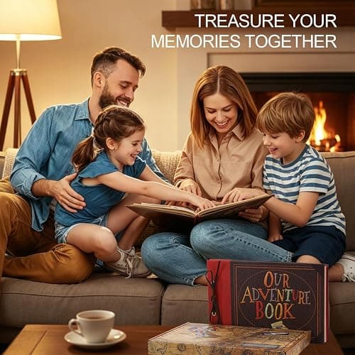 Our Adventure Book Scrapbook Album 11.9 X 7.6 Inch 80pages,3d Retro Embossed Letter Hard Cover Movie Up,Memory Book For Couples,DIY Album for Anniversary,Wedding,Travelling,Friends,Family,Couple Gifts thumbnail 2