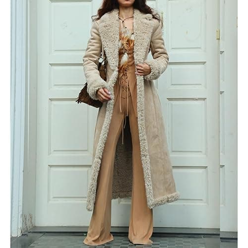 Qesulk Long Winter Coats for Women Fleece Fuzzy Long Coat Sherpa Lined Trench Coat Faux Suede Jacket Business Casual Overcoat thumbnail 7