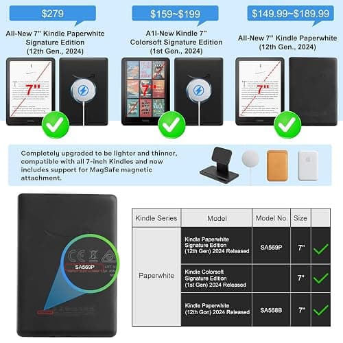 CoBak Stand Case for 7" Kindle Paperwhite 12th Gen 2024 and Kindle Colorsoft with Hand Strap - Compatible with iPhone MagSafe, for Samsung/Belkin/Anker Wireless Charging Pads, Durable, Auto Sleep Wake thumbnail 2