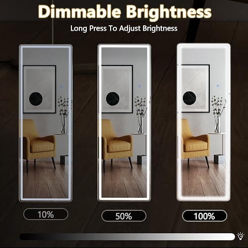 Sweetcrispy 64"x21" Full Length Standing Mirror with LED Lights, Lighted Floor Mirror with Stand, Aluminum Alloy Thin Frame, White thumbnail 4