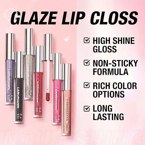 LANGMANNI 10 Colors Diamond Glitter Lip Gloss Set,Long Lasting High Shine Shimmer Liquid Lipstick Set,Hydrating,Moisturizing Lip Gloss Kit Gift Makeup For Girls thumbnail 4