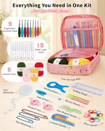Aeelike Crochet Kit for Beginners - 59-Piece Crochet Starter Kits with Yarn, Ergonomic Hooks & Storage Case, Learn-to-Crochet Set for Adults, Kids & Seniors, Ideal DIY Craft Gift for Women thumbnail 6