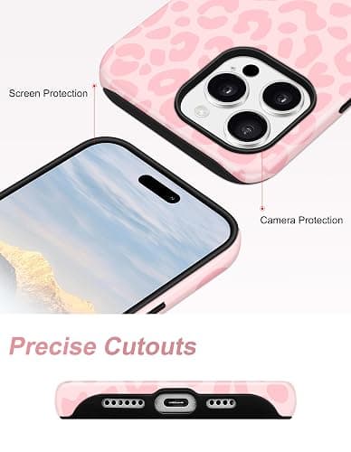 Jusy Magnetic Cheetah Phone Case for iPhone 13/14,Pink Leopard | Compatible with MagSafe,Cute Aesthetic Tortoise Shell Design,TPU and PC Protective Shockproof Cover thumbnail 5
