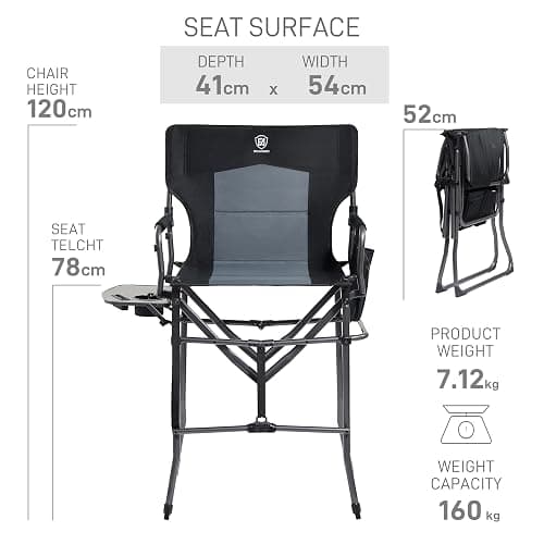 EVER ADVANCED Portable 30.7" Seat Height Tall Folding Camping Chair Directors Chair High Foldable Bar Stool with Side Table for Makeup Artist, Sports Event, Craft Show, Supports 350LBS Black Grey thumbnail 3