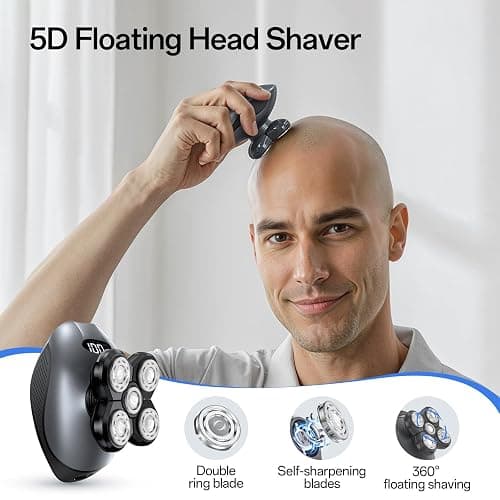 Electric Razor for Men, Head & Body Hair Shaver for Men, Cordless Rechargeable Wet/Dry Bald Head & Groin Waterproof Razor with Rotary Blades,Clippers, Beard Trimmer,Nose Trimmer, Brush (Gray) thumbnail 2