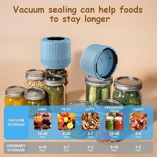 HTPOW Fully Automatic Mason Jar Vacuum Sealer Kit, Auto Stop Mason Jar Vacuum Sealer Kit, Jar Vacuum Sealer for Mason Jars, Jar Vacuum Sealer, A Must-Have for Canned Foods Pantry Canning Pickling thumbnail 4