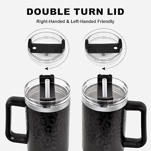 FECBK 40 oz Tumbler with Handle and Straw, 100% Leak-Proof Travel Mug, Stainless Steel Double Wall Vacuum Insulated Coffee Cup Keeps Cold For 34 Hours, Full Black Leopard thumbnail 6