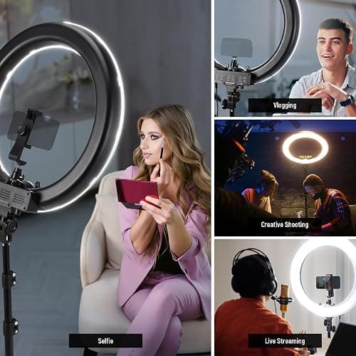 NEEWER 55W 18"/45cm Ring Light Kit [New Version], 5600K Dimmable LED Ringlight Tripod Stand Phone Holder for iPhone Selfie Makeup Lash Tattoo Studio Photo Video Recording Photography Lighting, RL-18 thumbnail 5