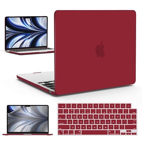 IBENZER Compatible with 2025 2024 2023 2022 MacBook Air 13 inch Case M4 A3240 M3 A3113 M2 A2681, Hardshell Case & KeyboardCover & ScreenFilm for Mac Air 13.6, Wine Red, KK-WR+2 - Image 1