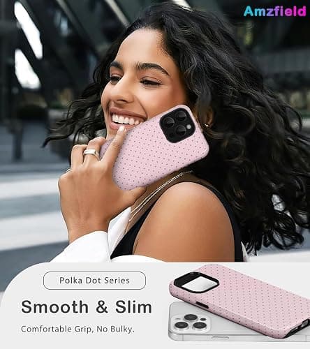 Amzfield Compatible with iPhone 14 Pro Max Case Cute Polka Dot Aesthetic Retro Design for Women Girls Fall Chic Girly Pretty Dual Layer Hybrid Protection Elegant Case for iPhone 14 Pro Max-Pastel Pink thumbnail 6