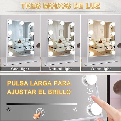 FENCHILIN White Hollywood Vanity Mirror with Lights 9 Dimmable Bulbs Makeup Mirror with Smart Touch Control for Glam Room Bedroom Detachable 10X Magnification Rotation White thumbnail 4