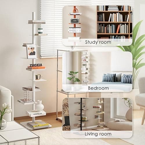 HYHTMER 9-Tier Metal Spine Bookshelf - Vertical Tower for Booksfor Small Spaces, Multipurpose Corner Bookshelf, Tall & Narrow Ladder Bookcase, Ideal Book Display for Home or Office (Orange Color) thumbnail 5