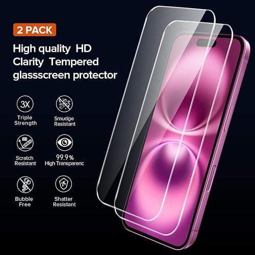 ivoler 3 in 1 Camera Cover for iPhone 16 6.1-Inch Case, 2 Pack Tempered Glass Screen Protector, Slim Soft TPU Shockproof Anti-Scratch Silicone - Clear thumbnail 3