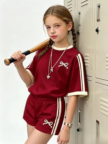 KIDLAGA Girls Shorts Sets 2 Pieces Outfits Bow/Cherry T-Shirt & Plaid Shorts Girls Summer Short Set 6-14Y thumbnail 7