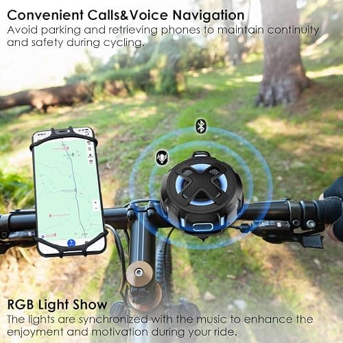Upgraded, Pro Bike Speaker, with Pro Handlebar Mount, Bluetooth V5.4, IPX7 Waterproof, Silicone Case, Broadcast Navigation,10W Bassup, 15-24H Playtime, Hook, Bicycle, Motorcycle, Bike Accessories thumbnail 6