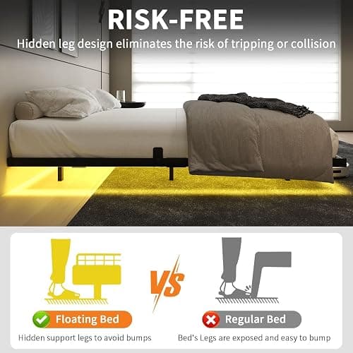 HOMBCK Floating Bed Frame Full Size with LED Light, Modern Metal Bed Frame, No Box Spring Needed, Noise Free, Easy Assembly thumbnail 4