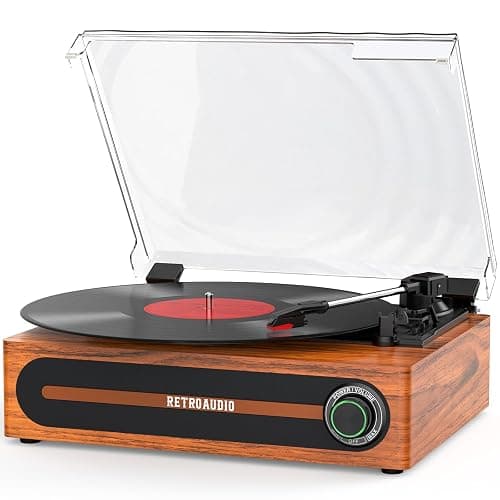 Record Player with Bulit-in Speaker Vintage Belt-Driven Turntable with Bluetooth Wireless Playback Support 3-Speed 33 1/3, 45, 78RPM AUX-in RCA Out Vinyl Players - Image 1