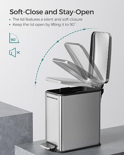 SONGMICS Bathroom Trash Can, 1.3 Gallon (5 L) Small Trash Bin with Lid, Slim for Small Spaces, Stainless Steel Garbage Can, Soft Close, Silver ULTB560E05 thumbnail 5