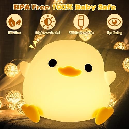 Pinlanuo Dodo Duck, Silicone Duck Night Light, Timing Function, Adjustable Brightness, USB Rechargeable, Soft Warm Light, Cute Night Lights Kids, Portable Baby Night Light, Gift for Kids Bedroom Decor - Dodo duck thumbnail 2