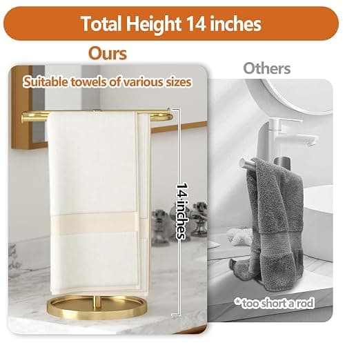 Bathroom Hand Towel Holder Stand Gold, S-Shape Countertop Towel Standing, Stainless Steel Towel Rack Bar Holds 2 Towels for Kitchen thumbnail 5