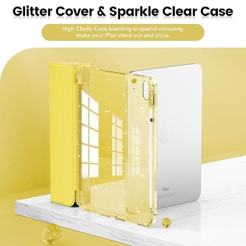 INFILAND Compatible with iPad A16 11th Generation 11 Inch 2025 Case, iPad Case 10th Generation 10.9 Inch, Glitter Cover with Sparkly Clear Back, Pencil Holder, for Kids Girls (Golden Yellow) thumbnail 3