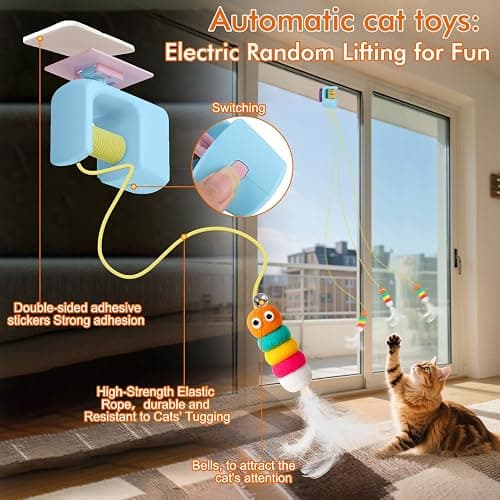 AIERSA Interactive Cat Toys for Indoor Cats,Automatic Cat Hanging Toys for Bored Indoor Adult Cats, Caterpillar and Flying Bird Toy for Door Frame, Self-Play Pet Chase Toy-Blue thumbnail 3