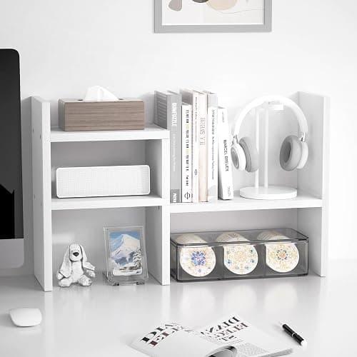 Jerry & Maggie - Desktop Organizer Office Storage Rack Adjustable Wood Display Shelf | Birthday Gifts - Toy - Home Decor | - Free Style Rotation Display - True Natural Stand Shelf (White) | Wooden Desk Organizer, Cute Dorm & Cubicle Decor. Stores Makeup & Mini Plants,Space-Saving Storage for Small College Rooms thumbnail 4