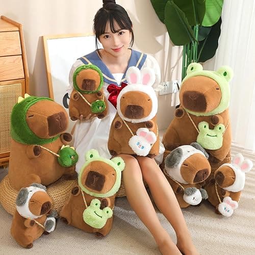 Ditucu Capybara Plush with Frog Hat & Mini Bag 9.8 inch Cute Capibara Stuffed Animal Soft Plushies Toys Gifts for Kids Adults Brown thumbnail 9