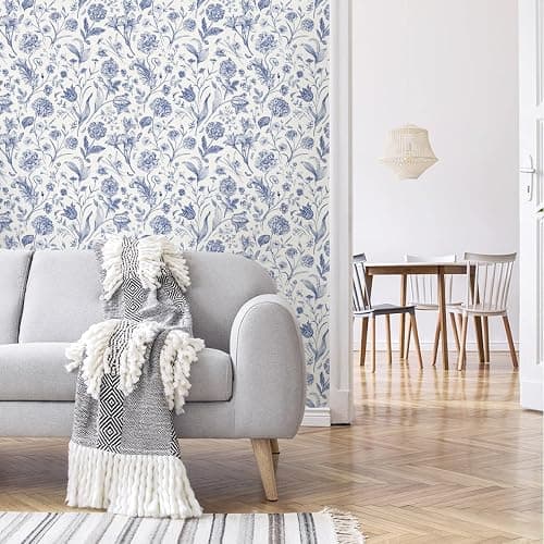 lenify Floral Peel and Stick Wallpaper Blue Contact Paper 16.9inch x 118.1inch Blue and White Wallpaper Boho Removable Vintage Wall Paper Self Adhesive Flower Decor Vinyl for Cabinets Drawer thumbnail 8