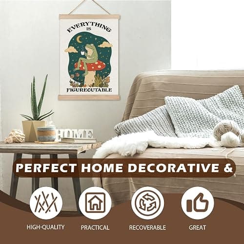 Everything is Figureoutable Inspirational Wall Decor, Rustic Cottagecore Frog Positive Affirmations Canvas Prints Wall Decor for Bedroom Living Room Home, 12x16 Inch thumbnail 3