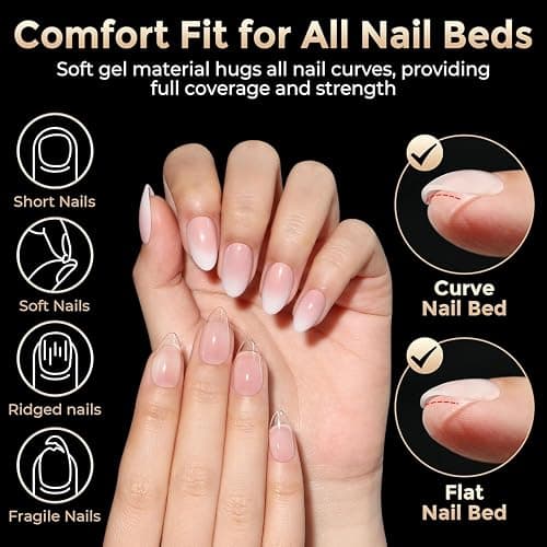 Short Almond Nail Tips: 504pcs Tri-Layer Core Soft Gel Nail Tips, Pre-Etched Short Fake Nails, 12 Sizes Half Matte Full Cover Clear Press on Nails Extension DIY Home for Flat & Natural Nail Beds thumbnail 3