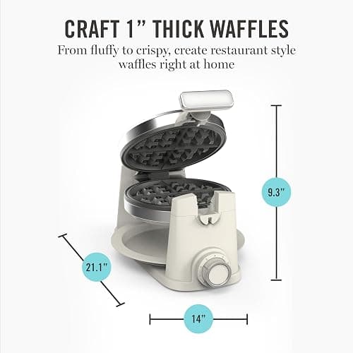 Martha Stewart Rotating Waffle Maker, Ceramic Nonstick Plates, Linen Cream | PFAS-Free Ceramic Nonstick 1" Deep Plates, 180° Flip for Even Browning, Classic Round Waffles, Crisp Level Timer, Drip Tray thumbnail 2