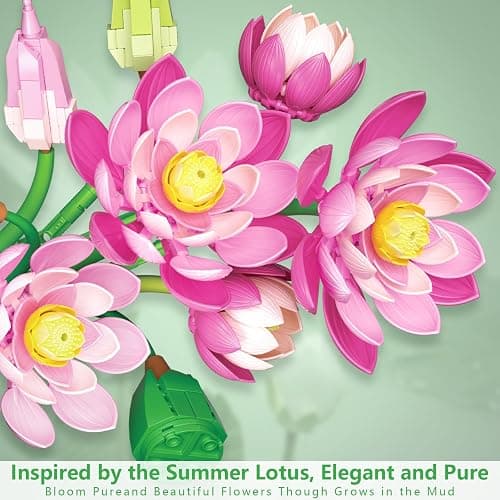 Kiothdre Lotus Flowers Buidling Set - Artificial Lotus Flower Bouquet for Adults Women Girls- Flower Botanical Collection Plant Kit for Home Decor & Display, Gifts for Mother‘s Day Birthday Valentines thumbnail 4