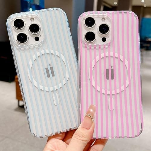 HYUEKOKO Clear Striped Phone Case for iPhone 13 & iPhone 14 & iPhone 15, Fashion Retro Stripe Pattern Aesthetic Cover, Soft TPU Slim Shockproof Case for Girls Women, Clear-Blue thumbnail 5