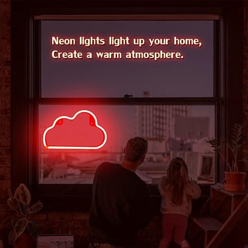 LED Cloud Neon Light for Wall Decor, Battery or USB Powered Sign Shaped Decoration Wall Lights for Bedroom Aesthetic Teen Girl Kid Room Birthday Wedding Party Halloween (Red) - Red thumbnail 3