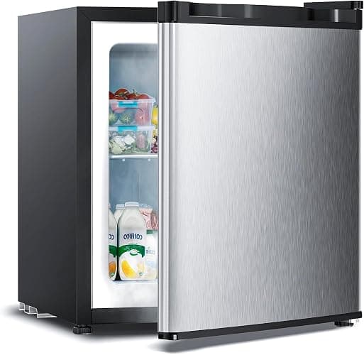 Electactic 1.1 Cu.ft Upright Freezer, Small Mini Freezer with Adjustable Thermostat, Removable Shelves, Reversible Single Door, for Bedroom/Home/Dorms/Apartment, Silver - Image 1