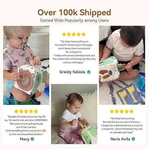 Youuys Baby Tissue Box Toy for Babies 6-12 Months, Montessori Sensory Toys for 1 Year Old Boy, Infant Toy with Crinkle Tissues & Fine Motor, for 6 9 12 18 Months Old Kids 1st Birthday thumbnail 8