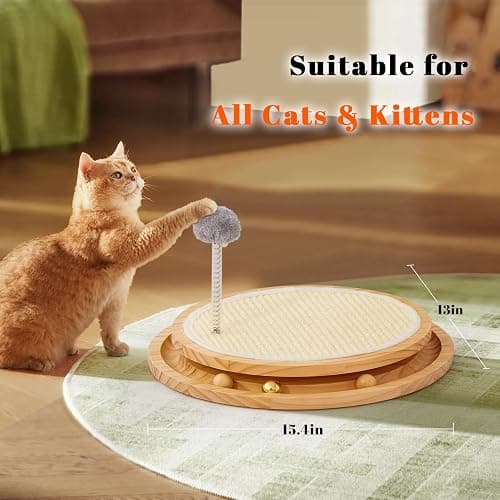 LMUGOOS Cat Scratcher, Cat Natural Sisal Scratching Pad, Kitten Interactive Toy with Ball Track Spring Ball for Chasing Hunting Mental Physical Exercise Puzzle thumbnail 6