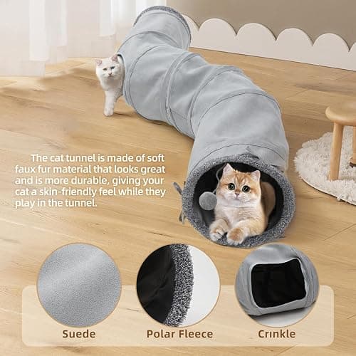 TSEB4TEP Cat Tunnel, Indoor Cat Toy, Roller Track Cat Toy, Collapsible S-Shaped Play Tube, 10.5 Inch Diameter Maze Cats House for Cats, Puppies, Rabbits, Ferrets Set thumbnail 4