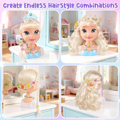 KUBUSFLY Hair Styling Doll Head Toys for Girls, Kids Makeup Hair Salon Pretend Play Styling Kit with Hairdryer, Curling Iron, Beauty Hair Stylist Toy Christmas Birthday Gift for Toddler Girls 3 4 5 6+ thumbnail 6