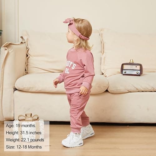 AMAWMW Infant Baby Girl Clothes Long Sleeve Loose Sweatshirts Pockets Pants Headband Outfits Fall Winter Spring Gift thumbnail 3