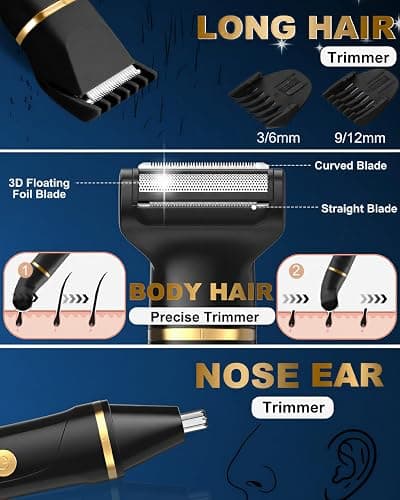 Manscape Body Trimmer Men,3-in-1 Pubic & Nose & Beard Shavers for Men,IPX7 Waterproof, USB Rechargeable Ball Trimmer Men Grooming Kit with 2 Combs,Painless Nose Hair,Wet & Dry thumbnail 2